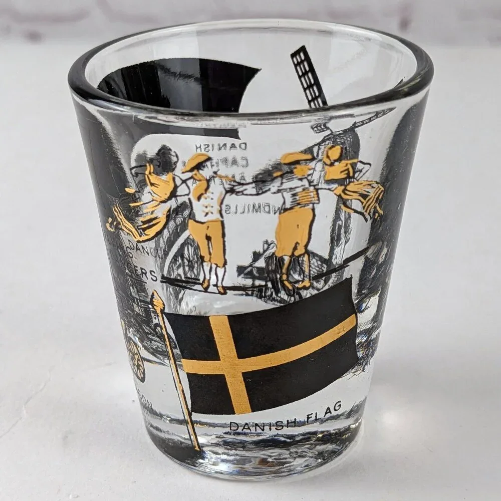 Vintage Solvang, California Gold/Black Shot Glass